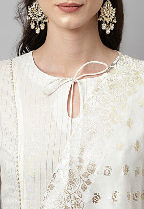 Foil Printed Cotton Pakistani Suit in Off White