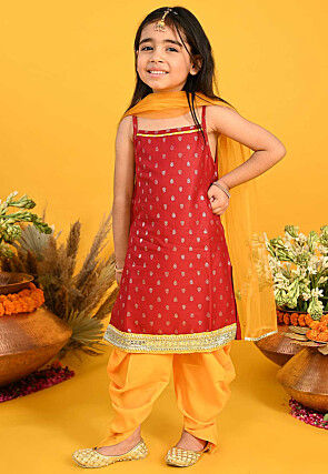 Foil Printed Cotton Punjabi Suit in Maroon