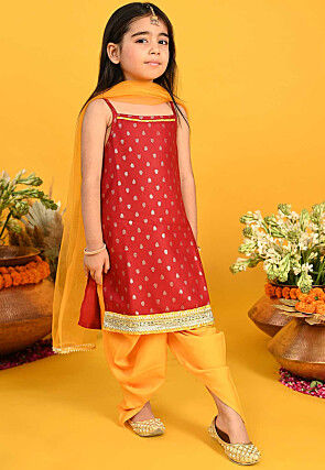 Foil Printed Cotton Punjabi Suit in Maroon