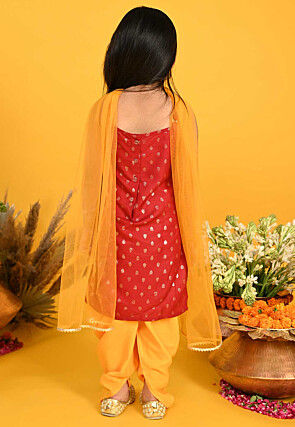 Foil Printed Cotton Punjabi Suit in Maroon