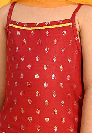 Foil Printed Cotton Punjabi Suit in Maroon