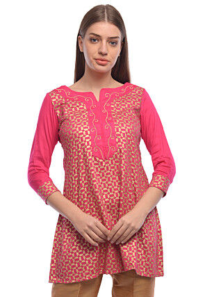 Foil Printed Cotton Rayon Tunic in Pink