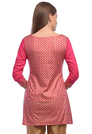 Foil Printed Cotton Rayon Tunic in Pink