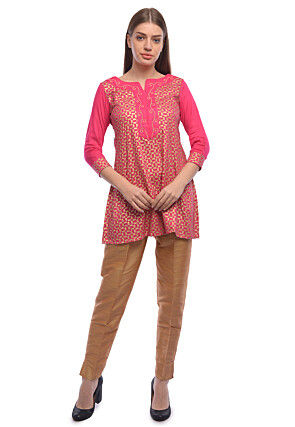 Foil Printed Cotton Rayon Tunic in Pink