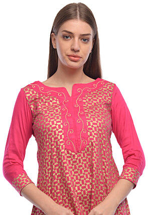 Foil Printed Cotton Rayon Tunic in Pink