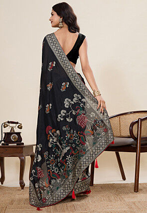 Foil Printed Cotton Saree in Black