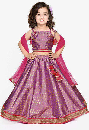 Foil Printed Cotton Silk Lehenga in Light Purple