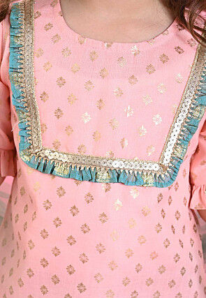 Foil Printed Cotton Silk Pakistani Suit in Pink
