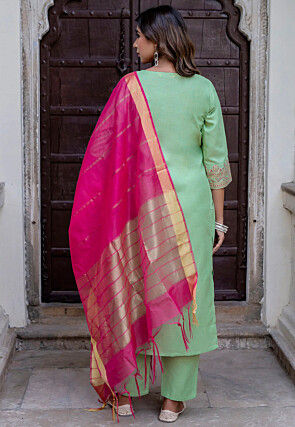 Foil Printed Cotton Slub Pakistani Suit in Light Green