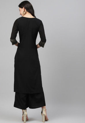 Foil Printed Crepe Straight Kurta in Black
