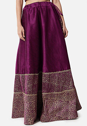 Foil Printed Dupion Silk A Line Skirt in Violet