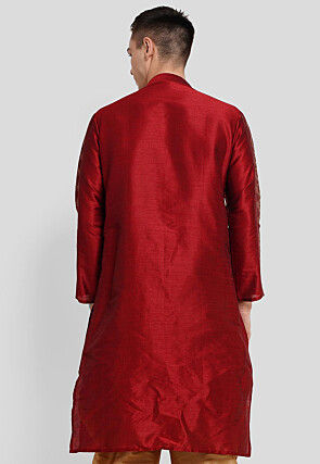Foil Printed Dupion Silk Kurta in Maroon