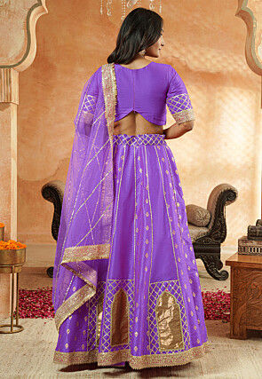 Foil Printed Dupion Silk Lehenga in Lavender