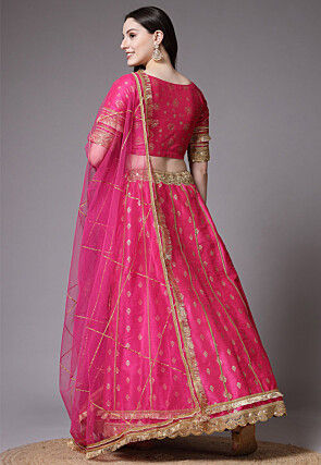 Foil Printed Dupion Lehenga in Pink