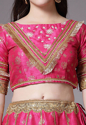 Foil Printed Dupion Lehenga in Pink