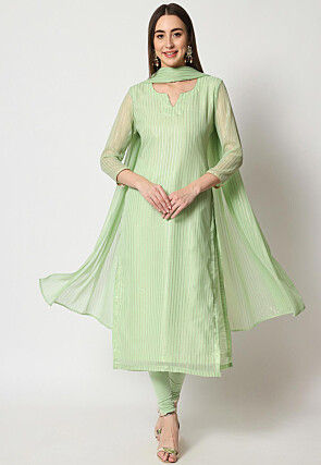 Foil Printed Georgette Straight Suit in Light Green