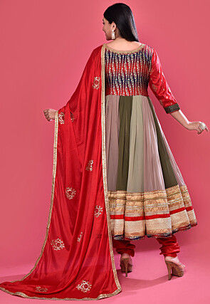 Foil Printed Georgette Anarkali Suit in Multicolor