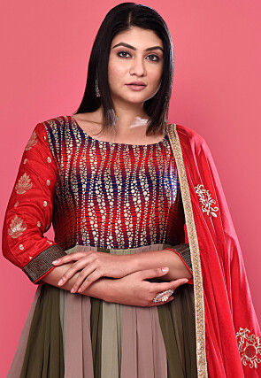 Foil Printed Georgette Anarkali Suit in Multicolor