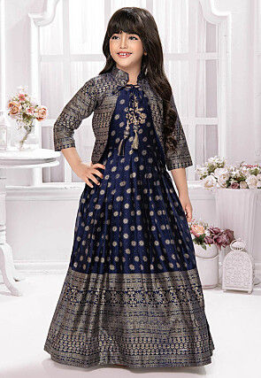 Foil Printed Georgette Gown in Navy Blue