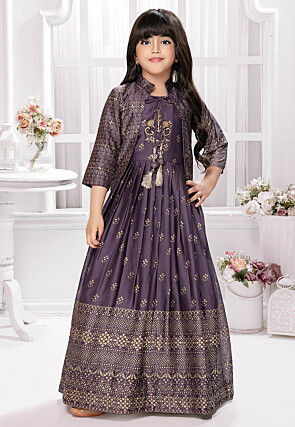 Foil Printed Georgette Gown in Purple