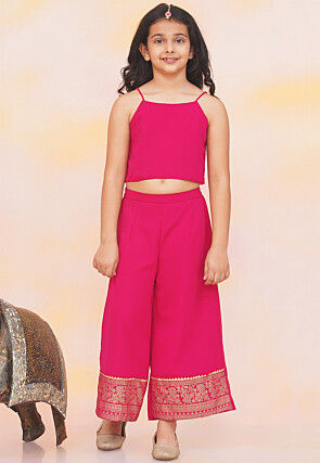 Foil Printed Georgette Kaftan Kurta Set in Fuchsia