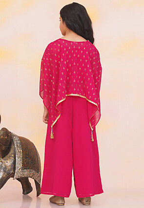 Foil Printed Georgette Kaftan Kurta Set in Fuchsia