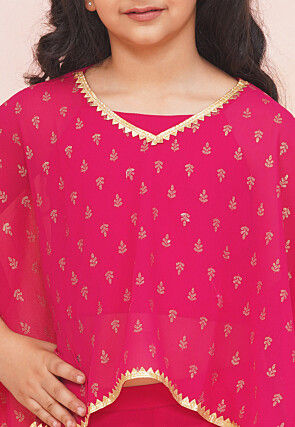 Foil Printed Georgette Kaftan Kurta Set in Fuchsia