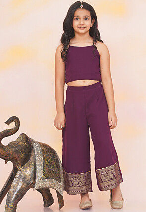 Foil Printed Georgette Kaftan Kurta Set in Violet