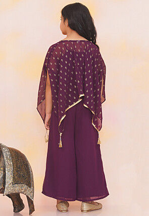 Foil Printed Georgette Kaftan Kurta Set in Violet