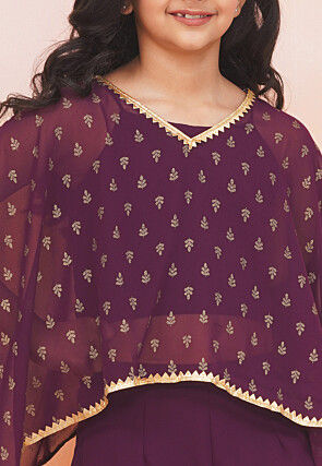 Foil Printed Georgette Kaftan Kurta Set in Violet