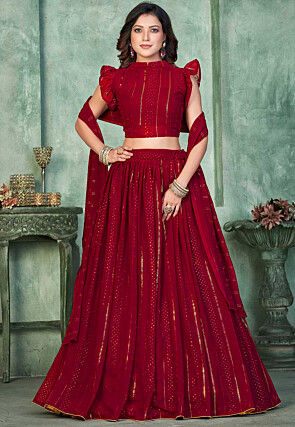Foil Printed Georgette Lehenga in Maroon
