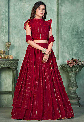 Foil Printed Georgette Lehenga in Maroon
