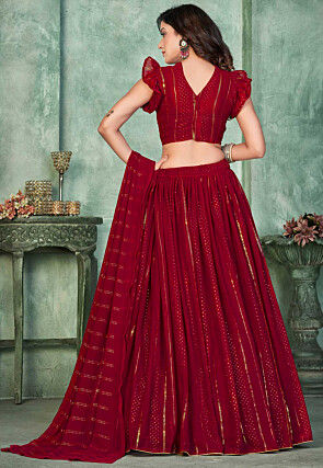 Foil Printed Georgette Lehenga in Maroon