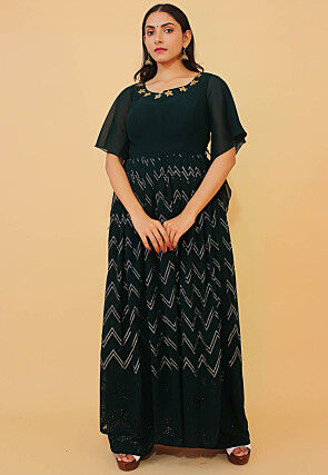 Foil Printed Georgette Maxi Dress in Black