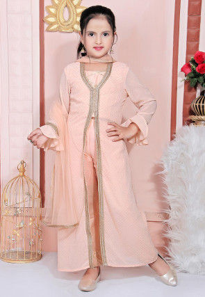 Foil Printed Georgette Pakistani Suit in Peach