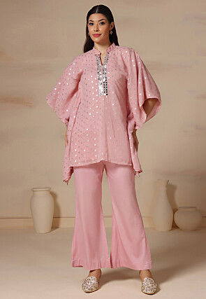 Foil Printed Pure Georgette Pakistani Suit in Pink