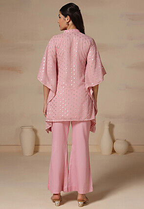 Foil Printed Pure Georgette Pakistani Suit in Pink