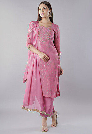 Foil Printed Georgette Pakistani  Suit in Pink