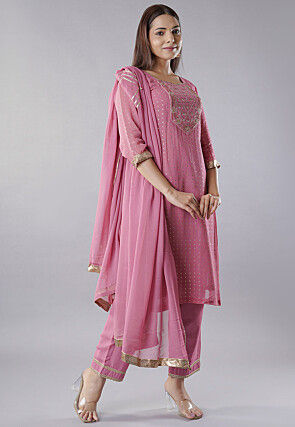 Foil Printed Georgette Pakistani  Suit in Pink