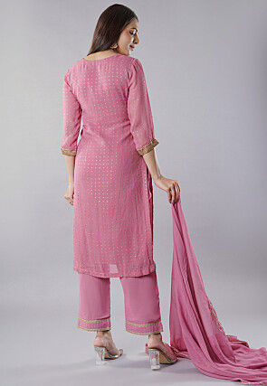 Foil Printed Georgette Pakistani  Suit in Pink