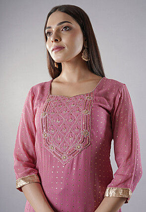 Foil Printed Georgette Pakistani  Suit in Pink