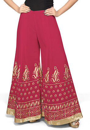 Foil Printed Georgette Palazzo in Magenta