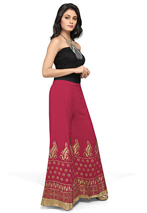 Foil Printed Georgette Palazzo in Magenta