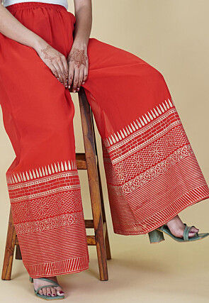 Foil Printed Georgette Palazzo in Red