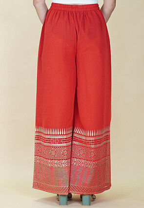 Foil Printed Georgette Palazzo in Red