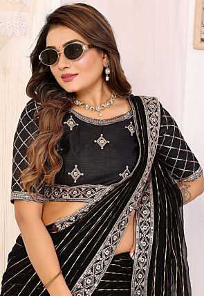 Foil Printed Georgette Saree in Black