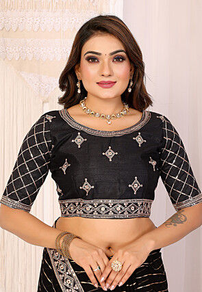 Foil Printed Georgette Saree in Black