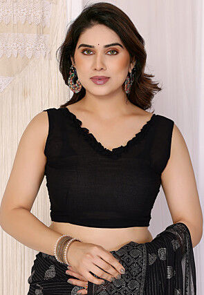 Foil Printed Georgette Saree in Black