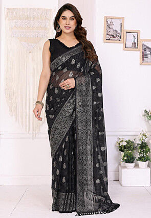 Foil Printed Georgette Saree in Black