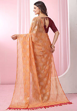 Foil Printed Georgette Saree in Orange